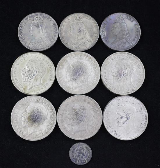 Nine silver crowns & silver 4d